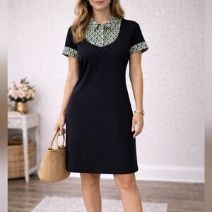 Boston Design Studio Vintage 2-in-1 Layered Look Dress Black Geo Print Size 12